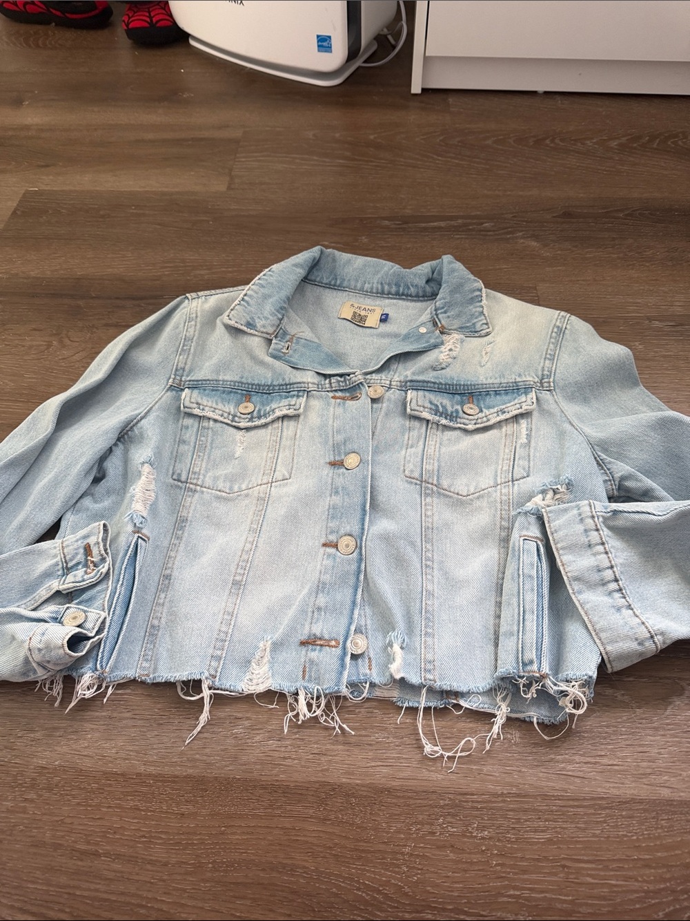 Distressed Light Blue Cropped Denim Jacket